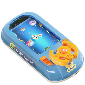 Blue TurboRace Interactive Game Set with orange steering wheel and space-themed racing screen for kids ages 3+ with 200 challenges