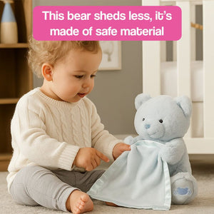 Peek-a-Bear Interactive ultra-soft plush toy with blanket playing peekaboo for babies and toddlers
