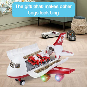 Little Hero Command Center jumbo airplane toy with lights, sounds, ramp launcher, and rescue vehicles for kids ages 2+
