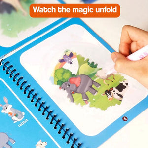 Magic Color Reusable Waterbook with water-activated coloring pages and refillable water pen for mess-free creativity