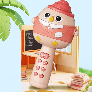 Kids karaoke microphone and speaker toy in bright colors designed for children with Bluetooth connectivity and rechargeable battery