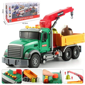 Oversized timber transport toy truck with crane, lights, and music for children aged 4-6