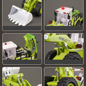 Alloy engineering toy vehicles set including loader, bulldozer, forklift, and road roller for kids aged 4-6