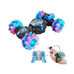 Gesture-sensing off-road drift remote control car with colorful lights and music on rocky surface
