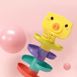 Interactive baby basketball stacking toy with colorful rings and basketball hoop for toddlers