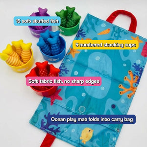 Little Fisherman Fishing Set soft fabric fishing toy for babies aged 6 months to 2 years with velcro bobber and colorful fish on play mat