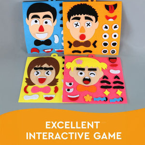 Kids facial expression recognition DIY puzzle board set with four character faces and removable fabric features for social skill development