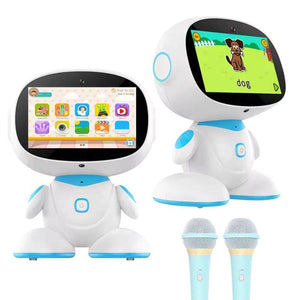 AI-powered STEM learning robot for kids with interactive screen and karaoke microphones