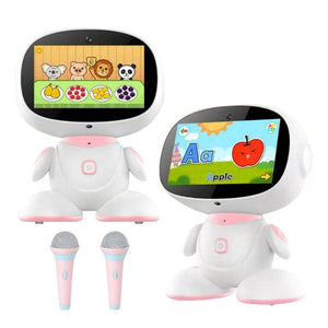 AI-powered STEM learning robot with interactive screen and two microphones for kids educational play