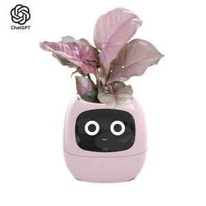 AI GrowBuddy Smart Plant Care System Ivy with expressive face and sensors for interactive plant care