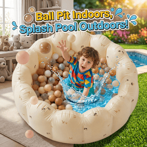 Pop-Up Ball Pit with tall walls, 100 colorful balls, and included pump for toddlers aged 6 months and up.