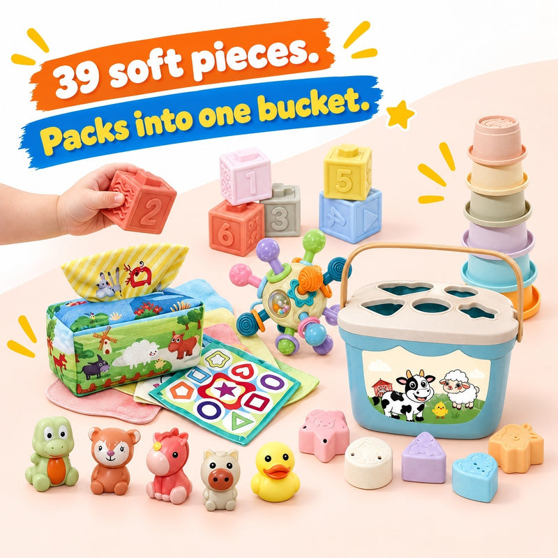 6-in-1 Soft Baby Learning Toy Set – Montessori-inspired toy