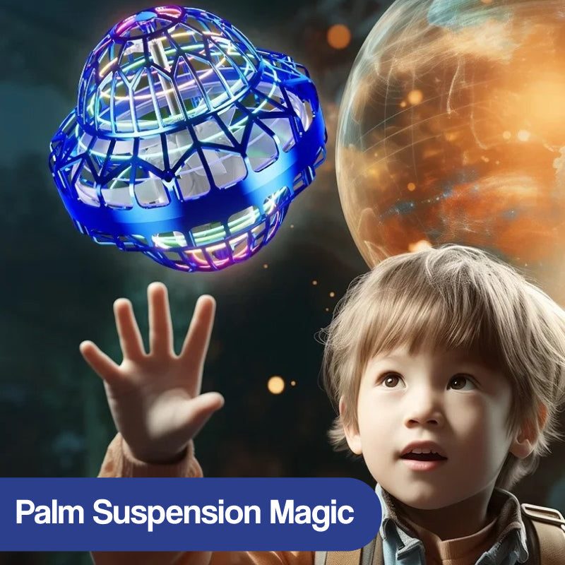 Galaxy Lights Flying Magic Orb toy with colorful LED lights flying above a child's hand for interactive play