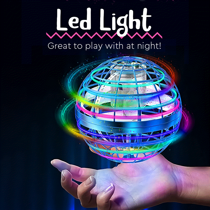 Galaxy Lights Flying Magic Orb glowing with multicolor LED lights floating above a hand at night