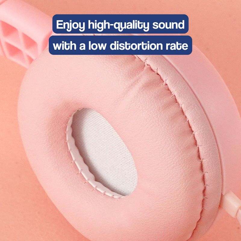 Close-up of soft pink ear cushion on MP3 player with headset for kids with high-quality sound and low distortion rate