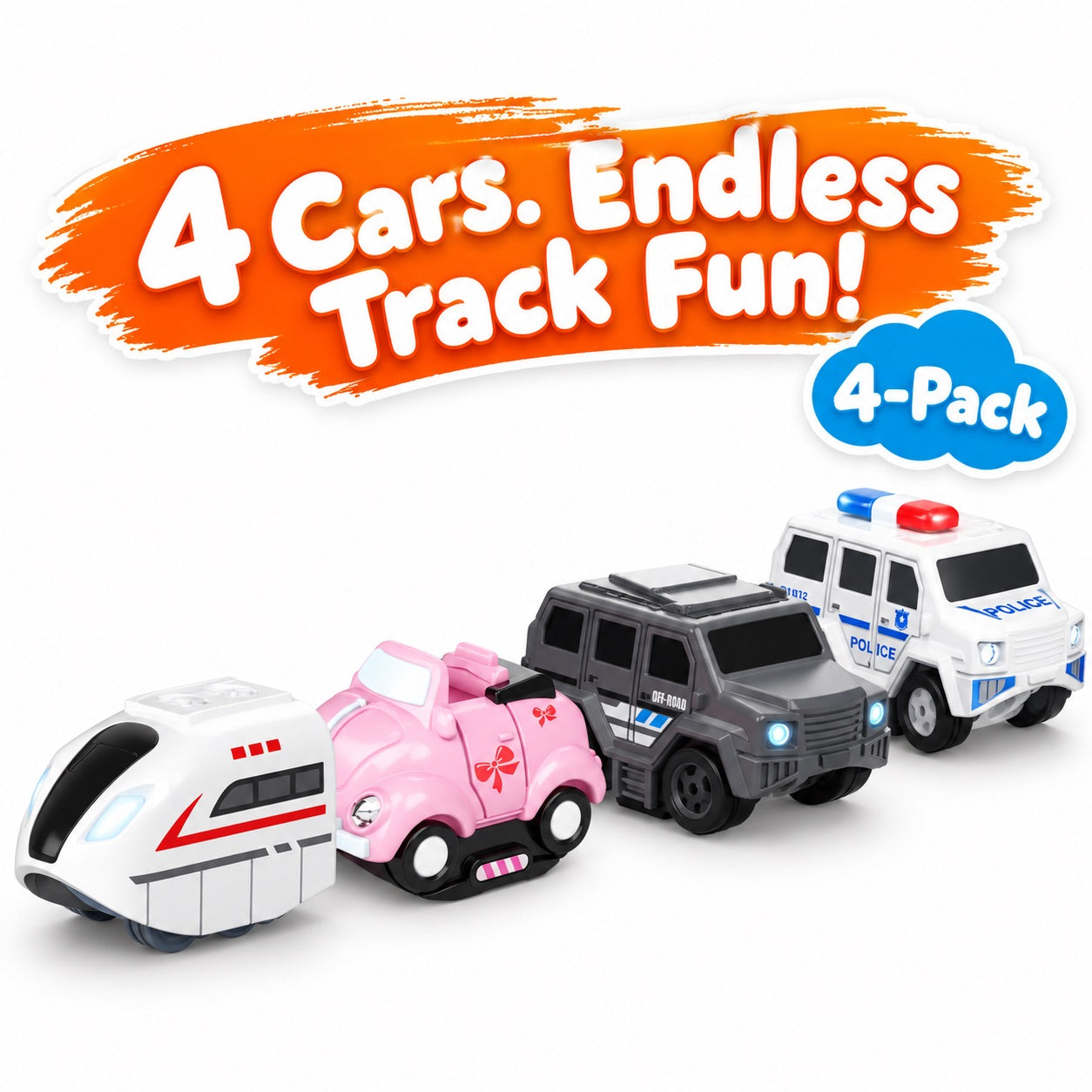4-Pack Light-Up Magnetic Cars