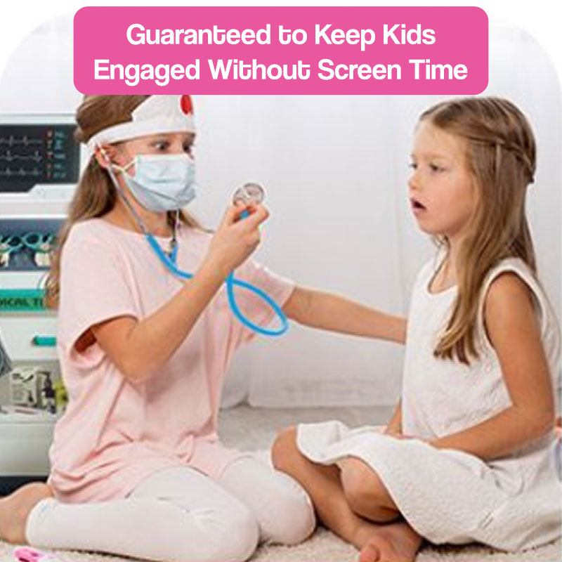 Kids role-playing doctor and patient with Little Doctor Adventure Play Kit engaging without screen time