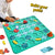 Child playing Build-A-Path Logic Puzzle STEM game with wind-up bulldozer on green board and colorful track pieces