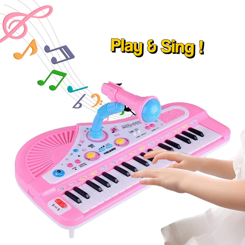 Pink 2-in-1 My First Piano and detachable microphone set for kids playing and singing