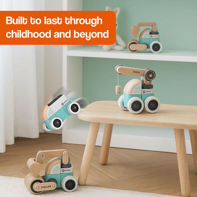 TinyBuilder Wooden Montessori Vehicle Set