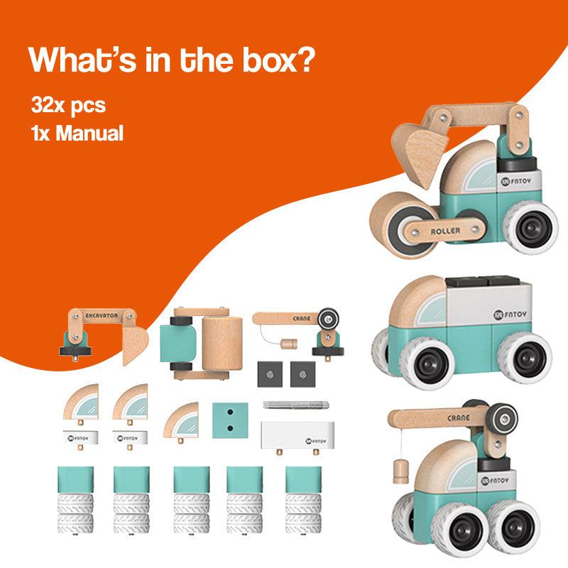 TinyBuilder Wooden Montessori Vehicle Set