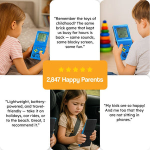 9999-in-1 retro game console handheld with monochrome screen and classic brick game design for kids and families