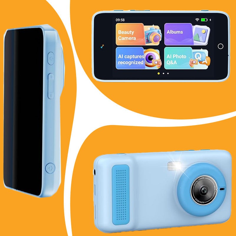 ChatGPT powered smartphone for kids with AI camera and educational features in blue design