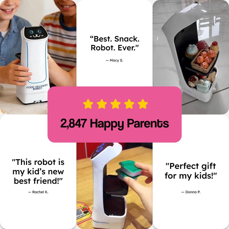 Delivery Robo-Kitty SnackBot toy with light-up cat-face and remote control carrying snacks