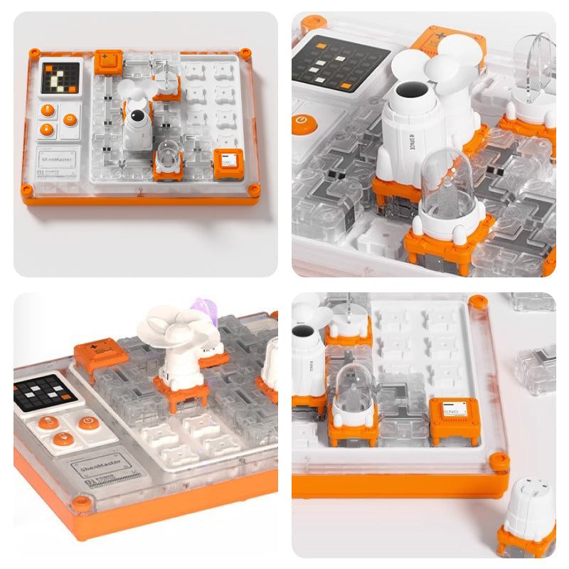 STEM circuit puzzle board educational toy with astronaut figure, fan, projector, and 500 built-in puzzles for kids ages 3+