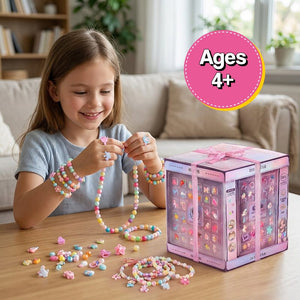 My Little Royalty Jewelry gift box with holographic design and pink ribbon containing 1,600+ crafting pieces for kids aged 4+