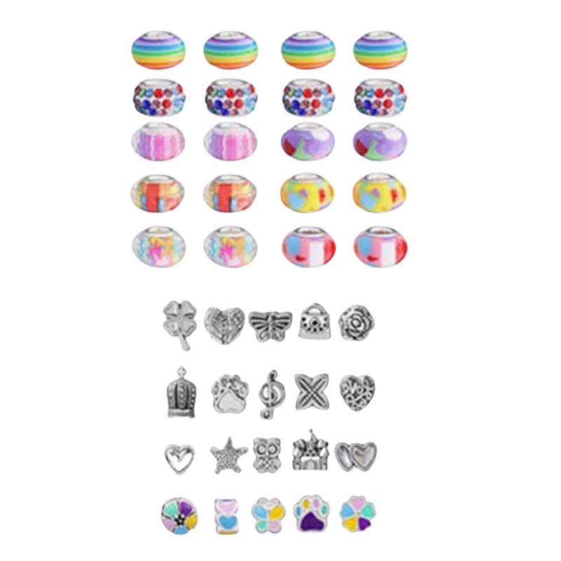 Colorful beads and silver charms for kids bracelet-making kit