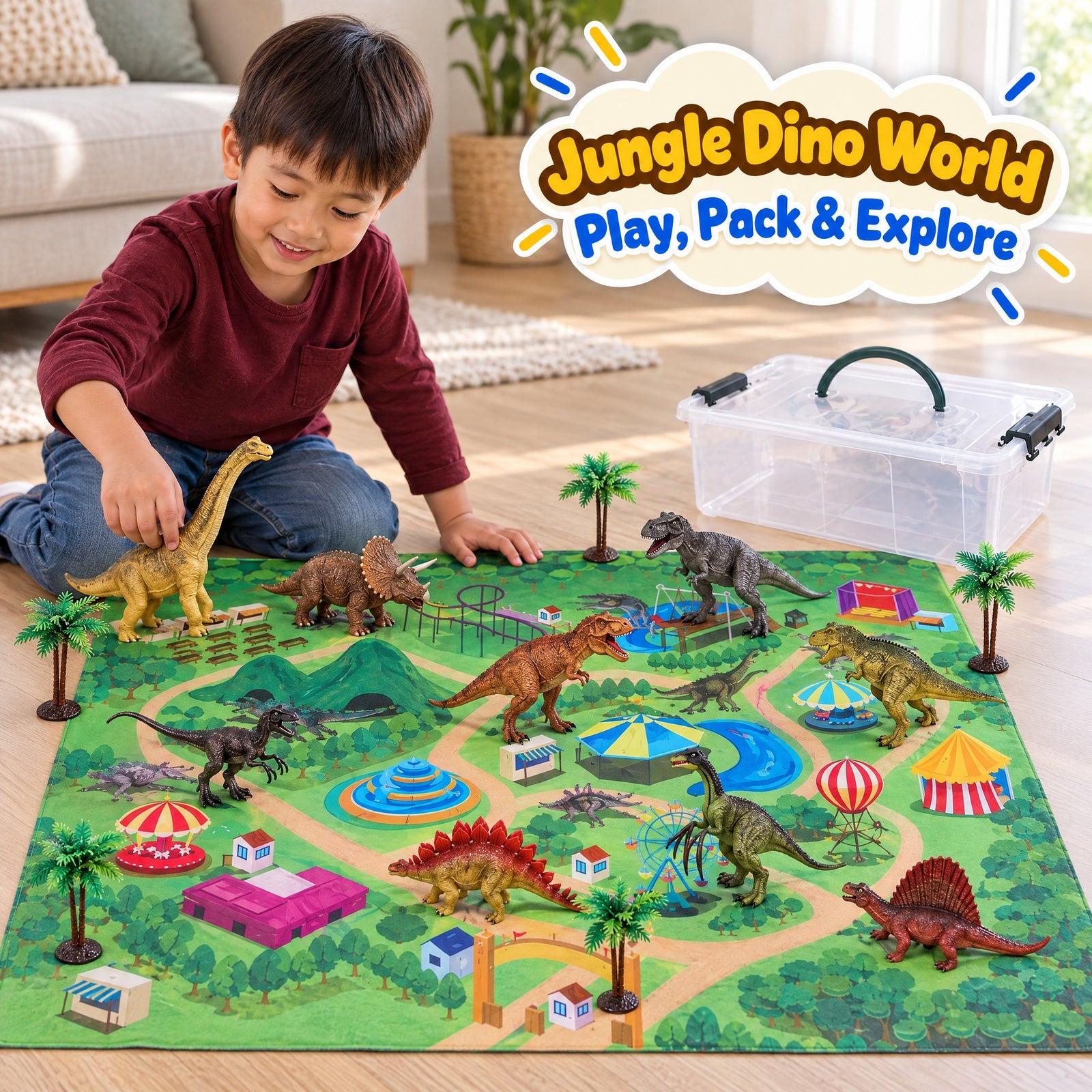 Educational Dinosaur Jungle World Toy Carpet Suitcase Set