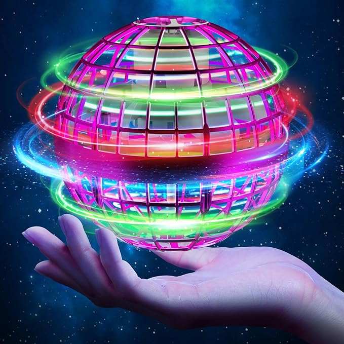 Galaxy Lights Flying Magic Orb glowing with colorful LED lights hovering above a hand