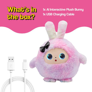 AI Plush Bunny with interactive eyes and chatbot features for kids ages 3+