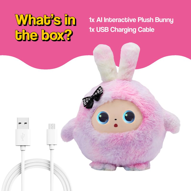 AI Plush Bunny with interactive eyes and chatbot features for kids ages 3+