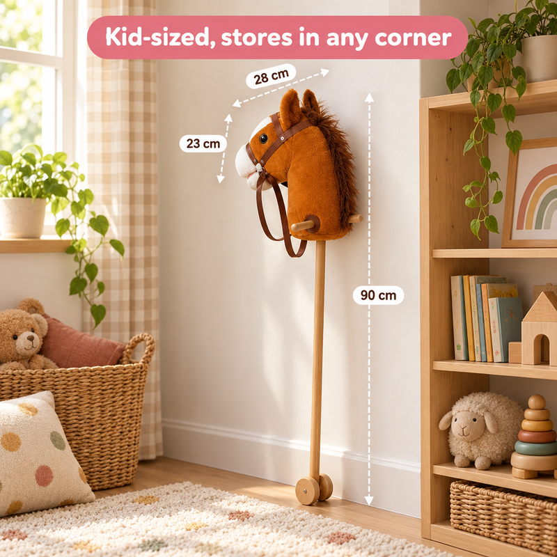 Plush Stick Horse with Wooden Wheels