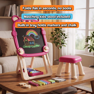 Foldable Double-Sided Kids Art Easel with Stool