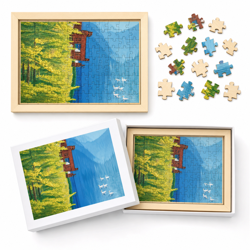 Custom Photo Wooden Puzzle with Solid Wood Frame